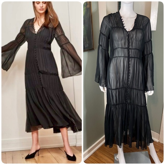 La Ligne Dresses & Skirts - NWT La Ligne Silk Left Bank Black Sheer Long Sleeve Dress angel sleeves Small